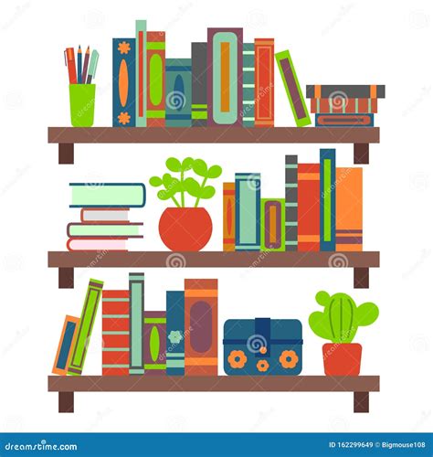 Cartoon Color Different Brown Bookshelves On A Wall Vector Stock