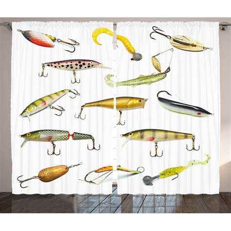 Fishing Decor Curtains 2 Panels Set Fishing Tackle Bait For Spearing