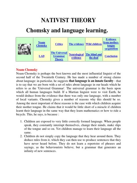 Nativist Theory Chomsky And Language Learning Pdf