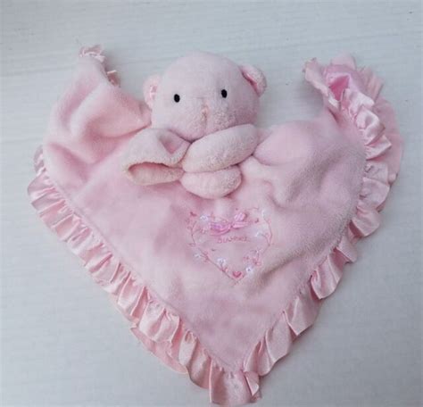 Carters Just One Year Sweet Heart Bear Pink Satin Baby Security Blanket