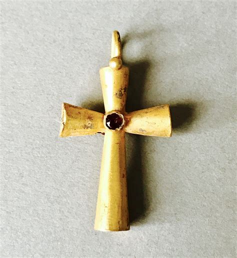 Ancient Byzantine Gold Cross Pendant With Garnet Brigantia York Ltd