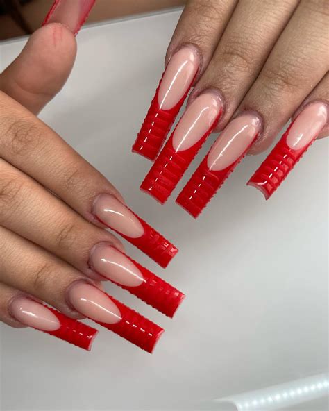 33 super elegant red french tip coffin nails nail designs daily