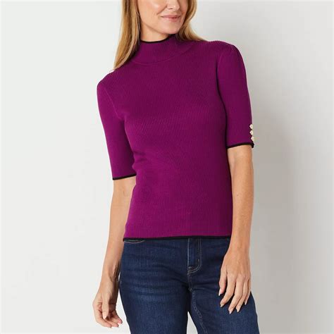 Liz Claiborne Womens Mock Neck Elbow Sleeve Pullover Sweater Jcpenney
