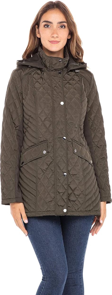 Sebby Collection Womens Quilted Jacket With Detachable Hood Green