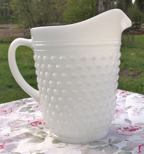 Large White Milk Glass Hobnail Ice Tea Water Pitcher