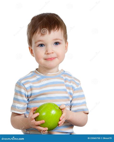 Child Holding Green Apple Isolated Stock Photo Image 23565750
