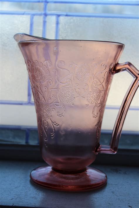 Pink Depression Glass Pitcher Juice Tumblers Florentine Poppy