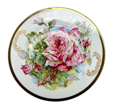 Vintage Gd And C Limoges Avenir France Plate Dish Pink Rose Floral Gold