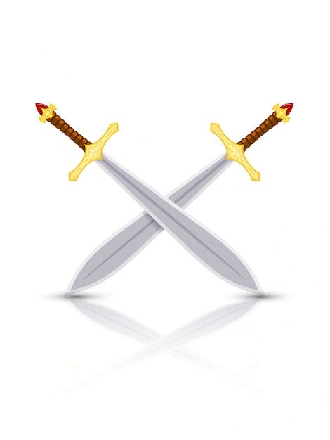 Premium Vector Crossed Swords With A Reflection On White