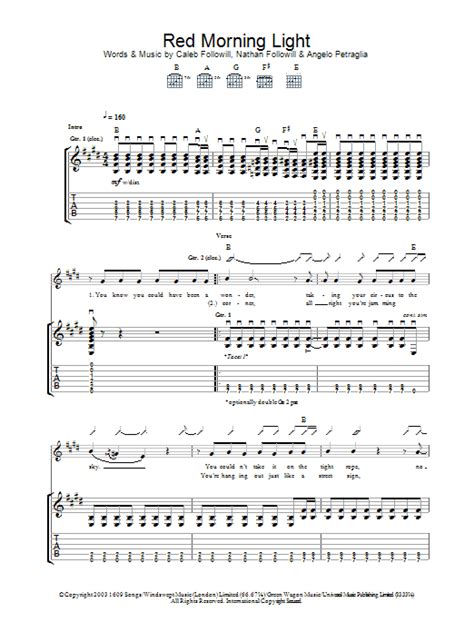 Red Morning Light by Kings Of Leon - Guitar Tab - Guitar Instructor