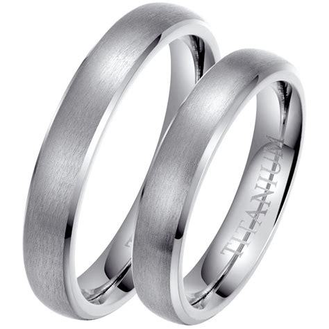His And Hers Matching 4mm Brushed Titanium Wedding Couple Ring Sets P500 2979 Image 