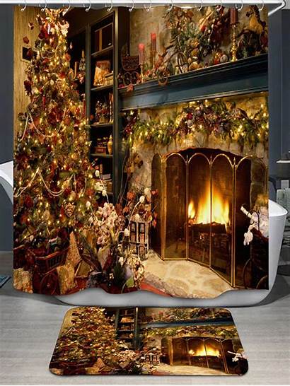 Fireplace Christmas Curtains Shower Curtain Rug Rosegal