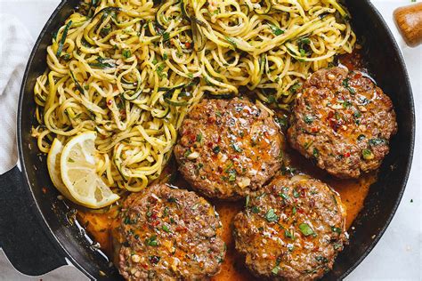 Cheesy Garlic Burgers With Lemon Butter Zucchini Noodles Beef Burgers