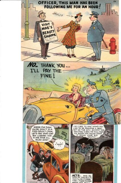 3 Vintage Police Humor Postcards 2 Linen 1940s 1 Comic Ebay