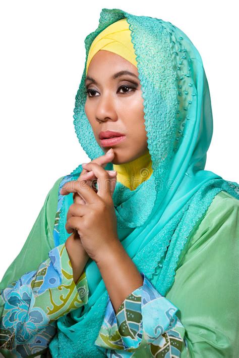 asian muslimah woman with yellow wicker tote bag isolated stock image image of beauty female
