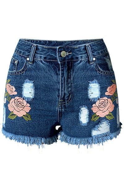 women rose embroidered cutoff jean shorts online store for women sexy dresses