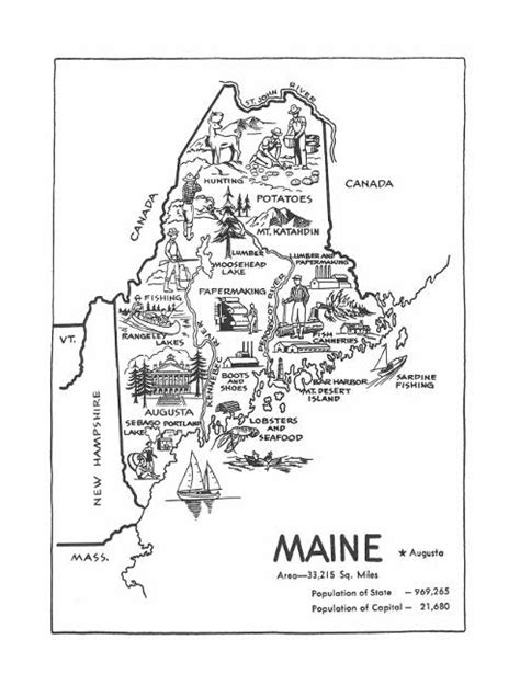 Maine Map Digital Printable Map From 1950s State Wall Art Etsy
