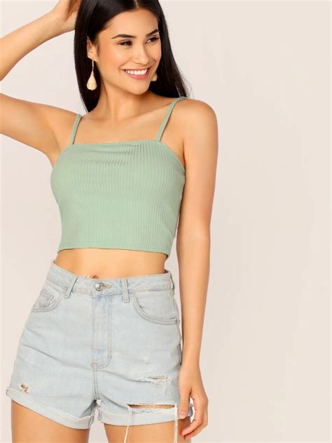 Rib Knit Form Fitted Cami Crop Top Romwe Cami Crop Top Crop Tops