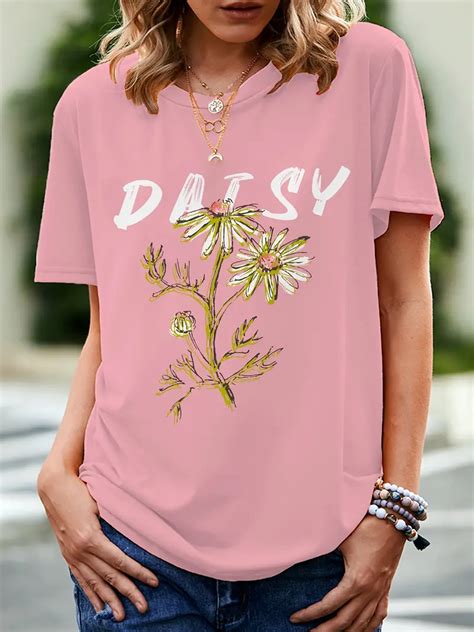 Daisy Letter Print Crew Neck T Shirt Casual Short Sleeve T Temu Ireland