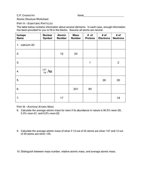 The number of protons in one atom of. 11 Best Images of Atom Worksheets With Answer Keys - Atoms ...