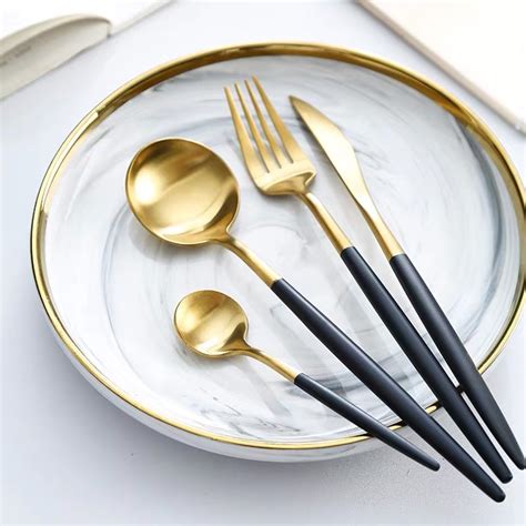 Sus304 Gold Plated Knife Spoon Fork Stainless Steel Portugal Style
