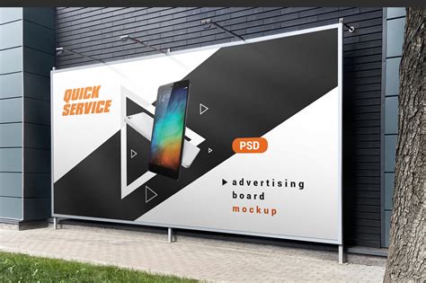 Outdoor Advertising Board Banner Mockup On Yellow Images Creative Store