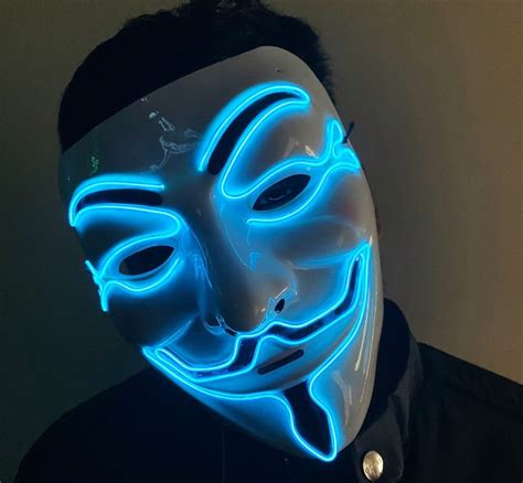 Blue Anonymous Led Hacker Mask Halloween Costume Fancy Dress V Etsy