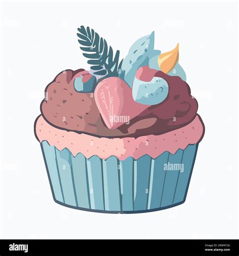 Cupcake With Blueberries And Strawberries Vector Illustration In