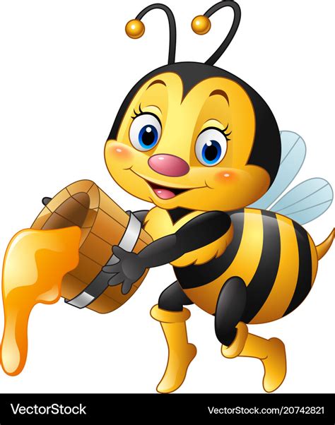 Cartoon Bee Holding Bucket With Honey Dripping Vector Image