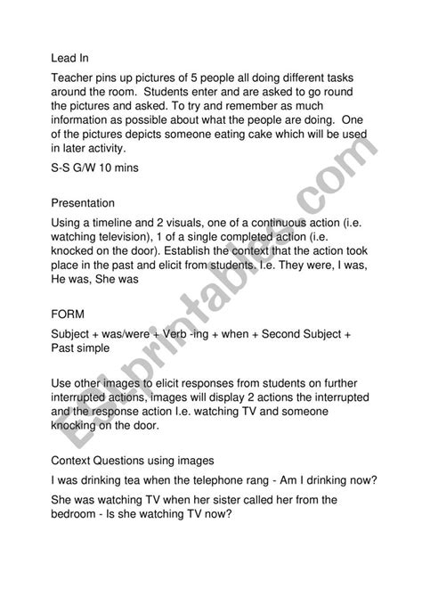 Past Continuous Interrupted Lesson Plan Esl Worksheet By Jaegc