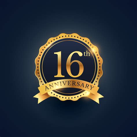 16th Anniversary Celebration Badge Label In Golden Color Download