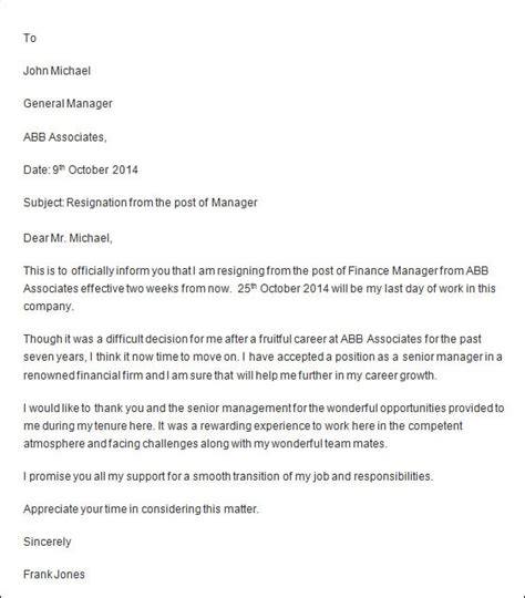 professional resignation letter   word
