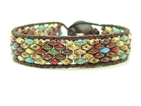 Red Picasso Super Duo Beaded Leather Wrap Bracelet By Jlktreasures
