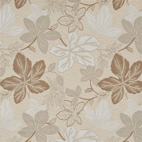 Natural Beige And White Leaf Foliage Damask Upholstery Fabric