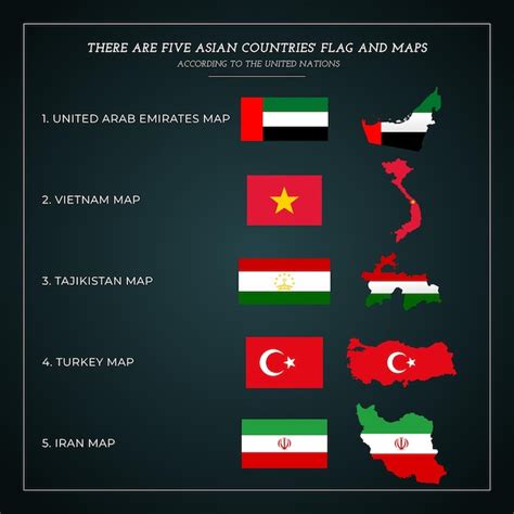 Premium Vector Five Asian Flag Map Vector Illustration