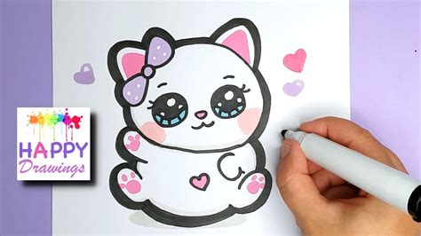 How To Draw A Super Cute Kitten Happy Drawings Youtube
