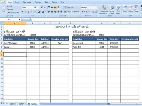 Excel Bill Tracker Template Business