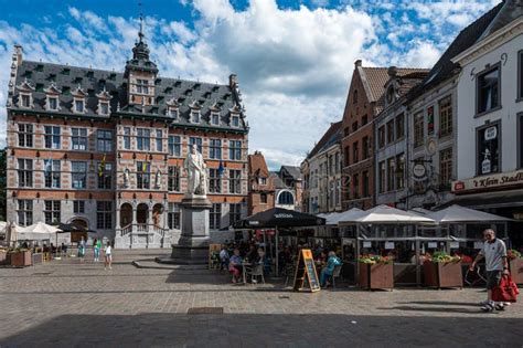 Halle Flemish Brabant Region Belgium Old Market Square With Terraces