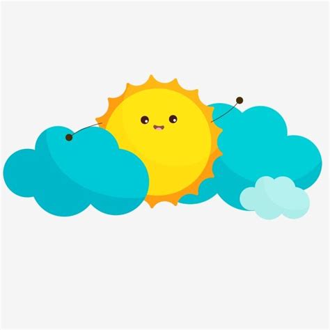 Dibujado A Mano Dibujos Animados Marcando Nubes Azules Saludo Lindo Sol