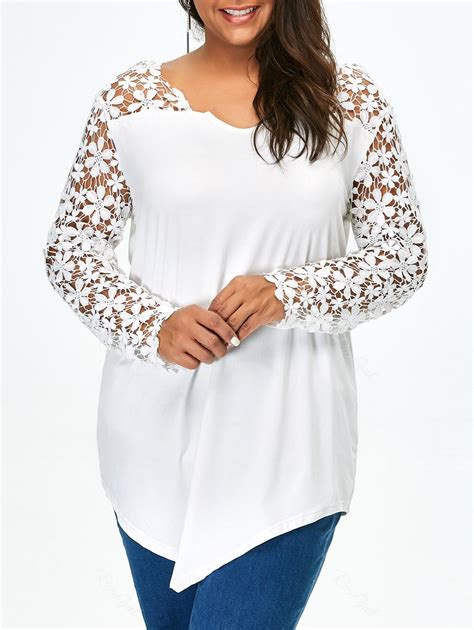 White Lace Panel Plus Size Tunic T Shirt