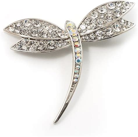 Avalaya Classic Swarovski Crystal Dragonfly Brooch Silver