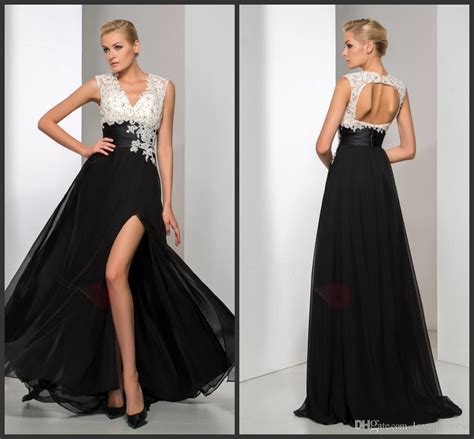 White And Black Evening Dress Appliques Elegant A Line Party Gown