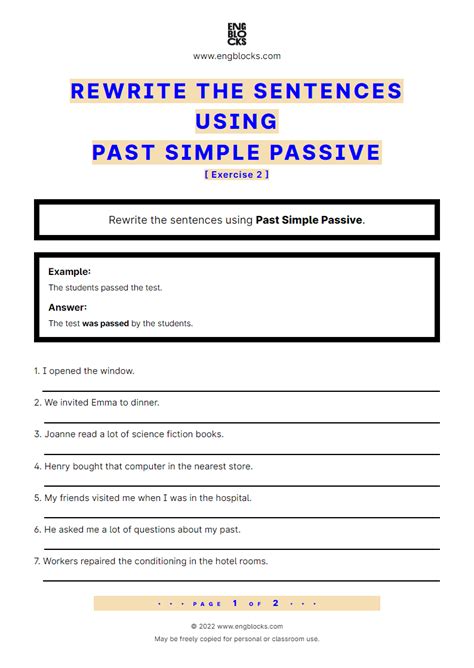 Rewrite The Sentences Using Passive Voice Past Simple Exercise 2