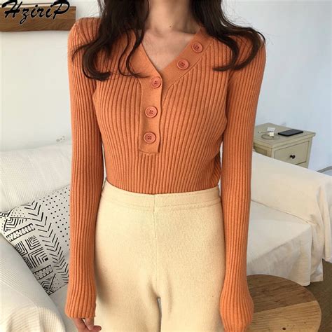 Hzirip 2018 New Knitted Sweater V Neck Pullovers Full Sleeve Thick Wild Solid Winter Autumn