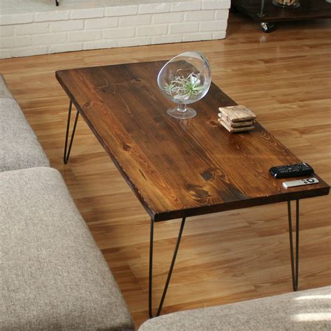 Wood Coffee Table With Hairpin Legs Industrial Coffee Table