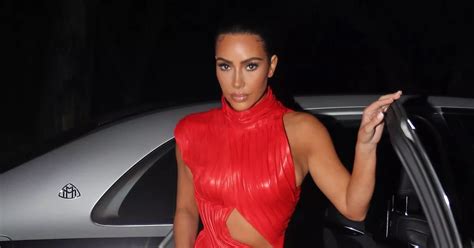 kim kardashian oozes sex appeal in red hot leather outfit that clings to curves mirror online