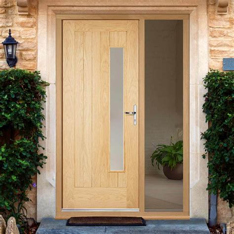 Newbury Exterior Oak Door And Frame Set Frosted Double Glazing One