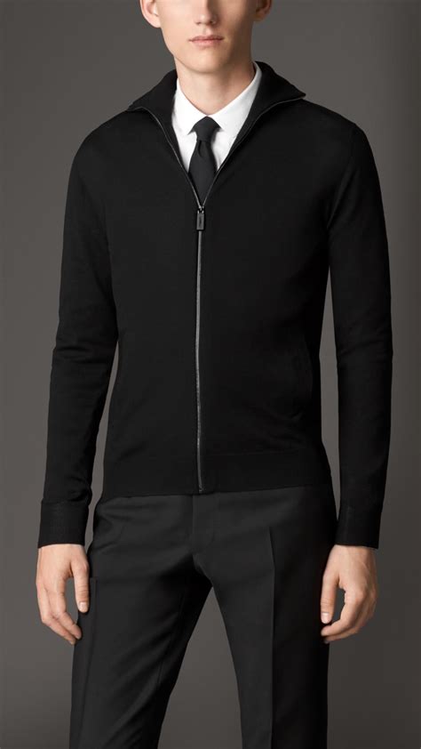 Lyst Burberry Zip Front Merino Wool Cardigan In Black For Men