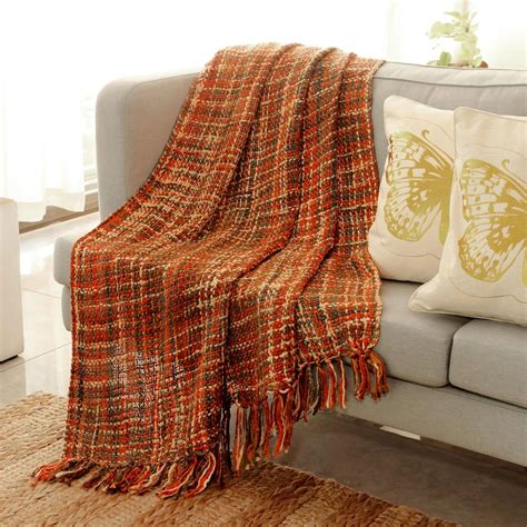 Unique Woven Orange Throw Blanket Fallblanket Handmade Textile