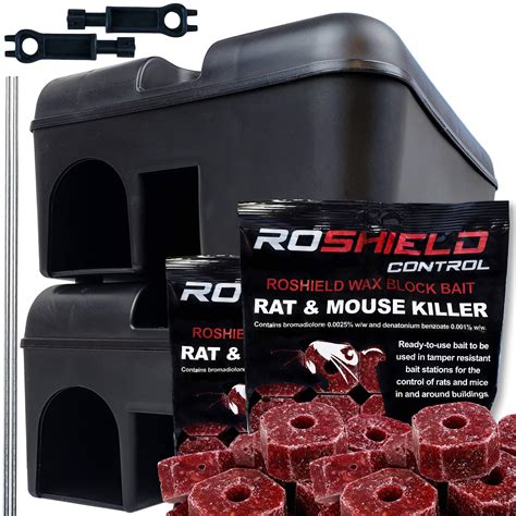 Roshield External Tamper Proof Rodent Bait Box And Wax Block Rat Poison